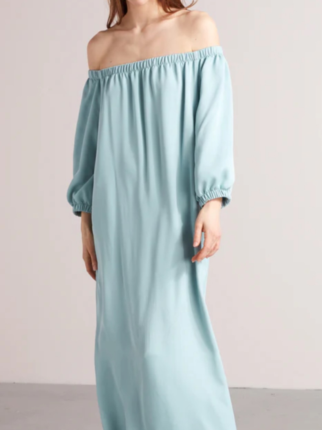 Goya Off Shoulder Maxi Dress In Dusty Blue. Wore As Bridesmaid, Used Dress.